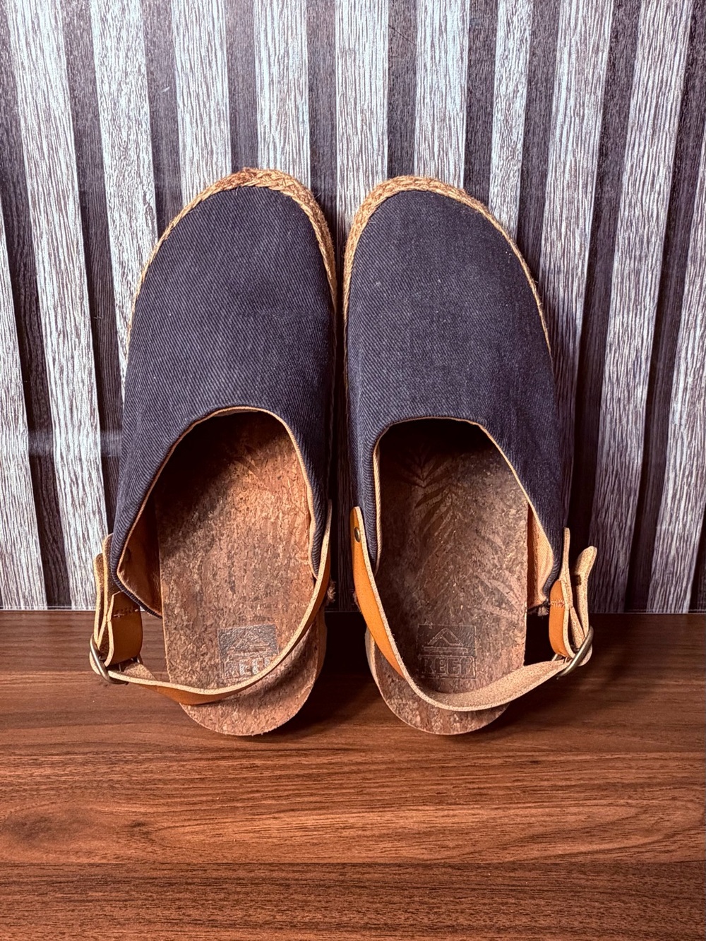 Reef Women's Black Canvas Slingback Espadrille Slip-Ons with Tan Straps
